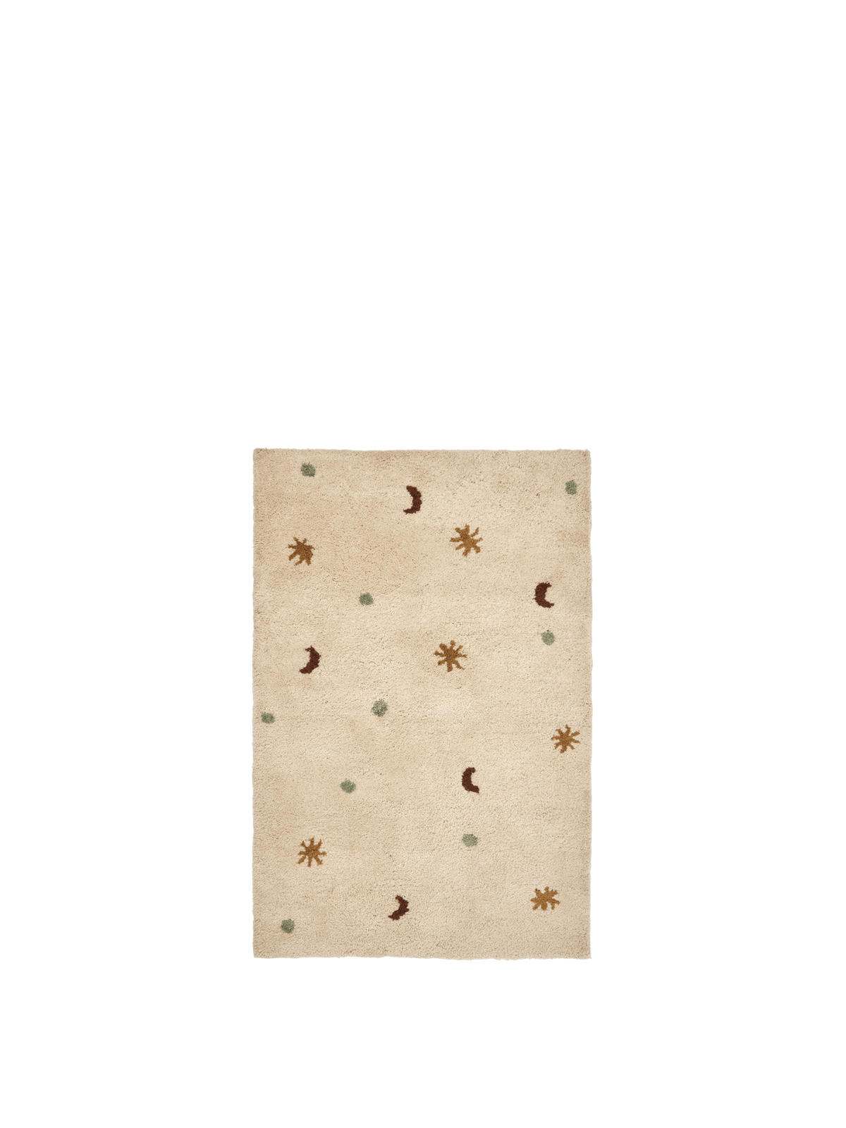ferm LIVING Skye tufted rug in parchment with moon, star and dot motifs