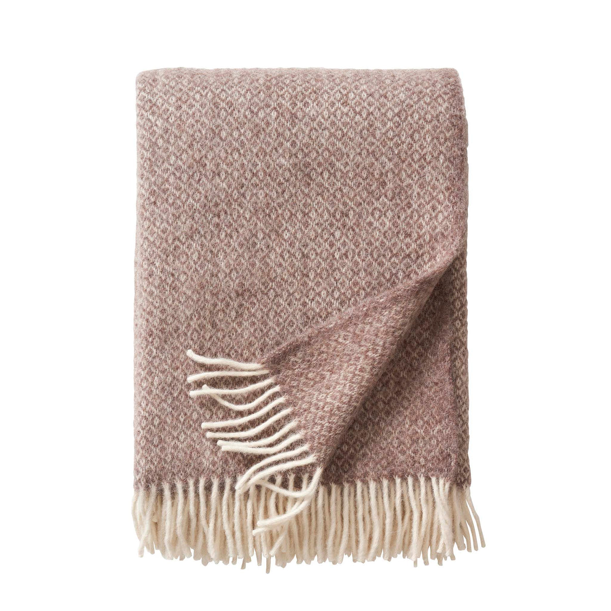 Klippan Lima alpaca and lambswool throw in sand, folded with fringes visible
