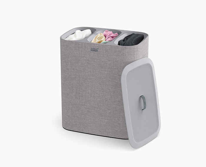 Joseph Joseph Tota Trio 90 litre laundry basket in grey with lid closed