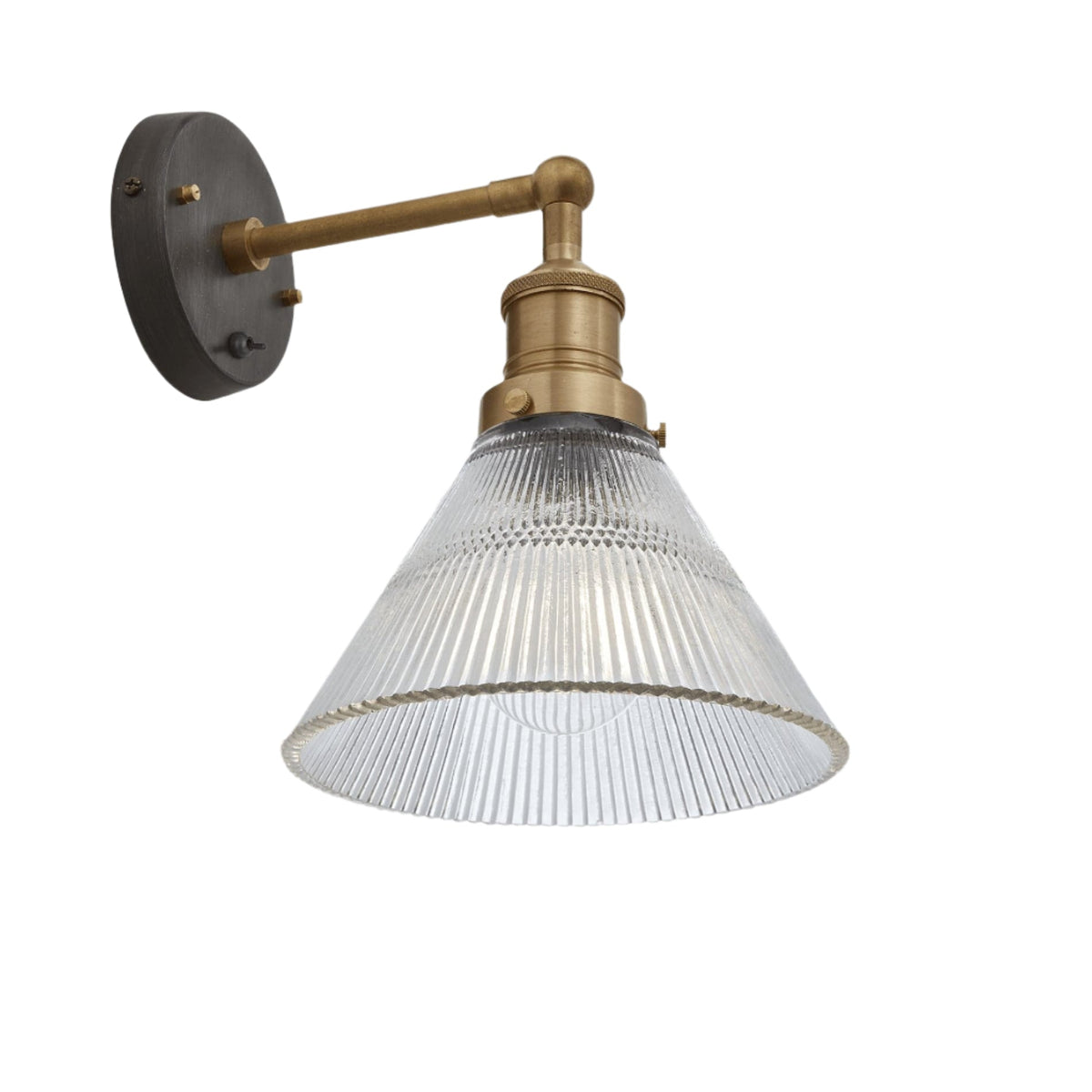 Alternative packshot of the ribbed glass funnel wall light in brass