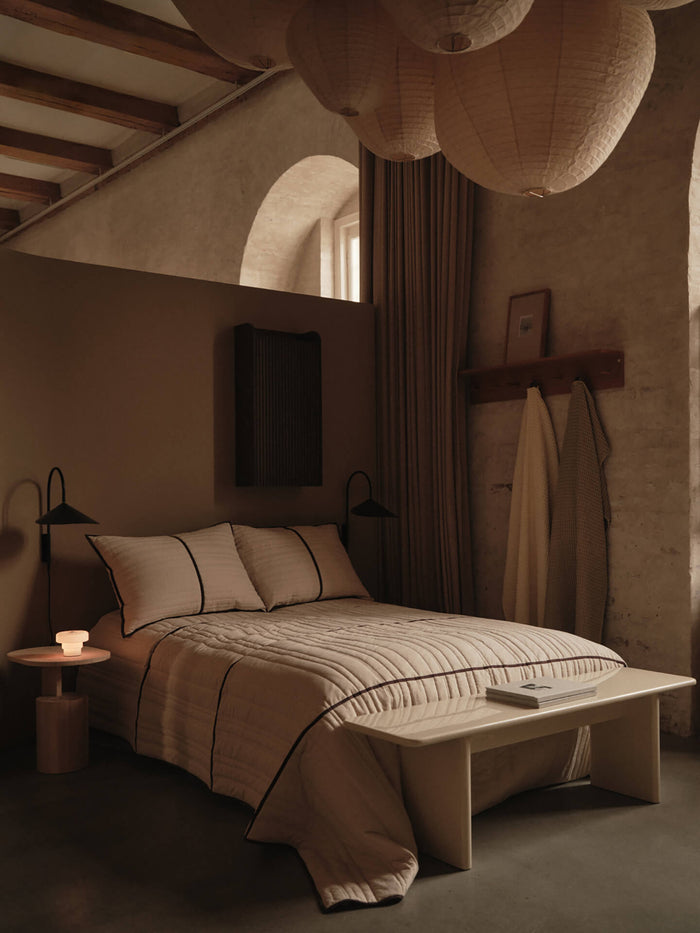 ferm LIVING Vari – Quilted Single Bedspread, Natural/Dark Chocolate