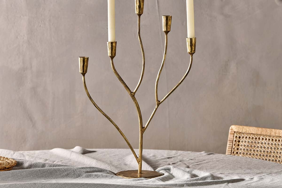 Close-up of the Palani candelabra's organic cast branches
