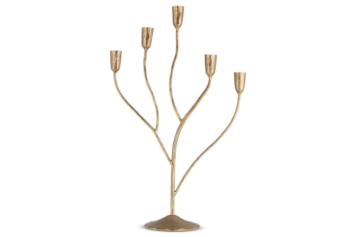 Detail of the antique brass finish on the Palani candelabra