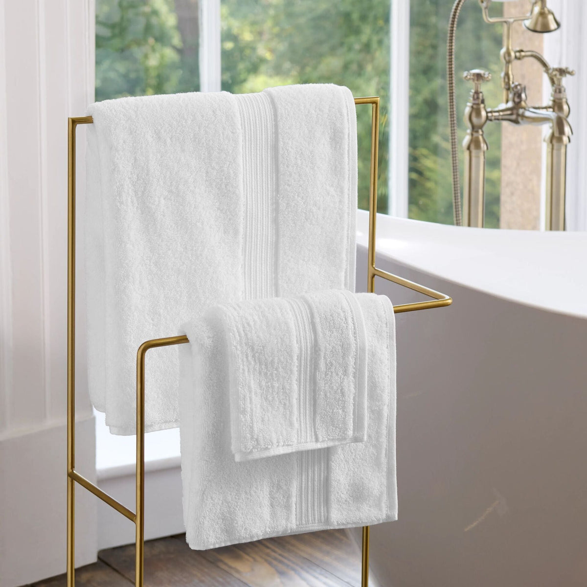 Christy Supreme white towels styled in a bathroom