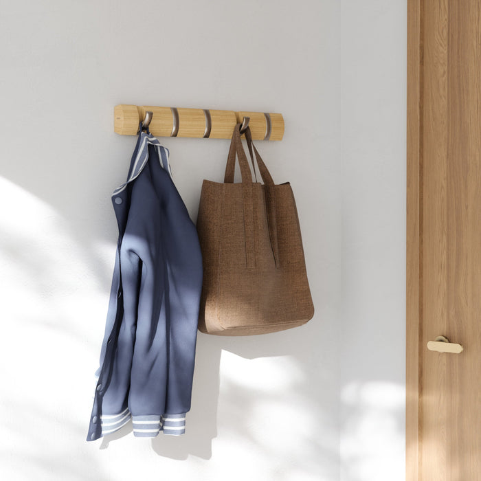 Umbra Flip 5 – wall-mounted hook rail, natural/nickel