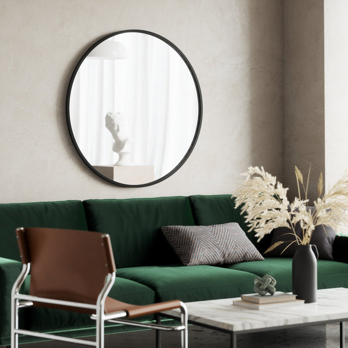 Umbra Hub Wall Mirror – Black Round Rubber-Framed Mirror, 94 cm