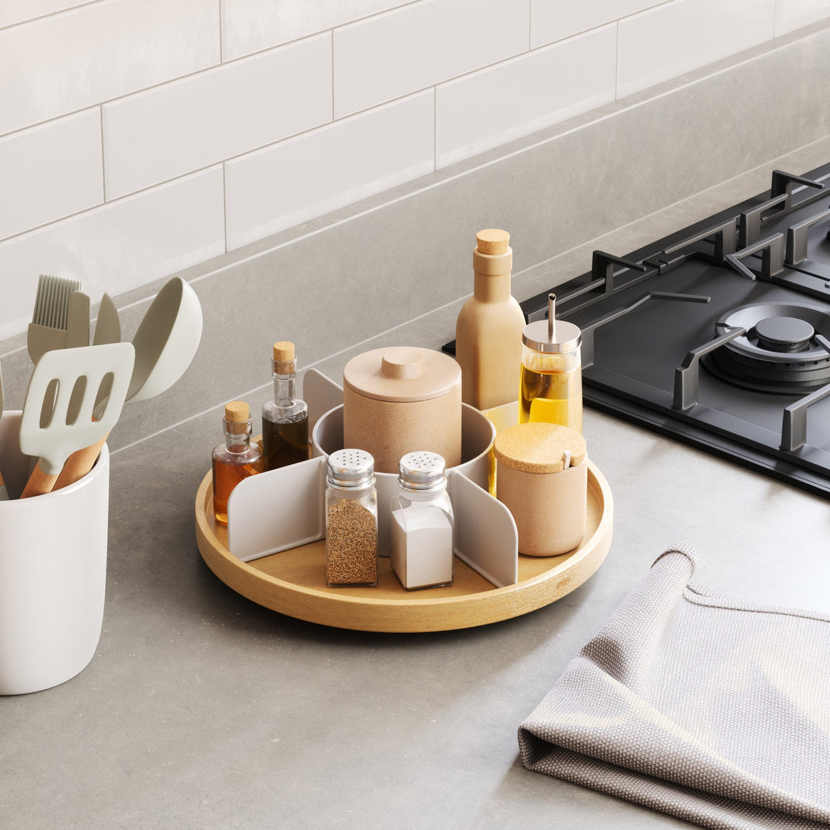 Bellwood lazy susan on a worktop beside a gas hob