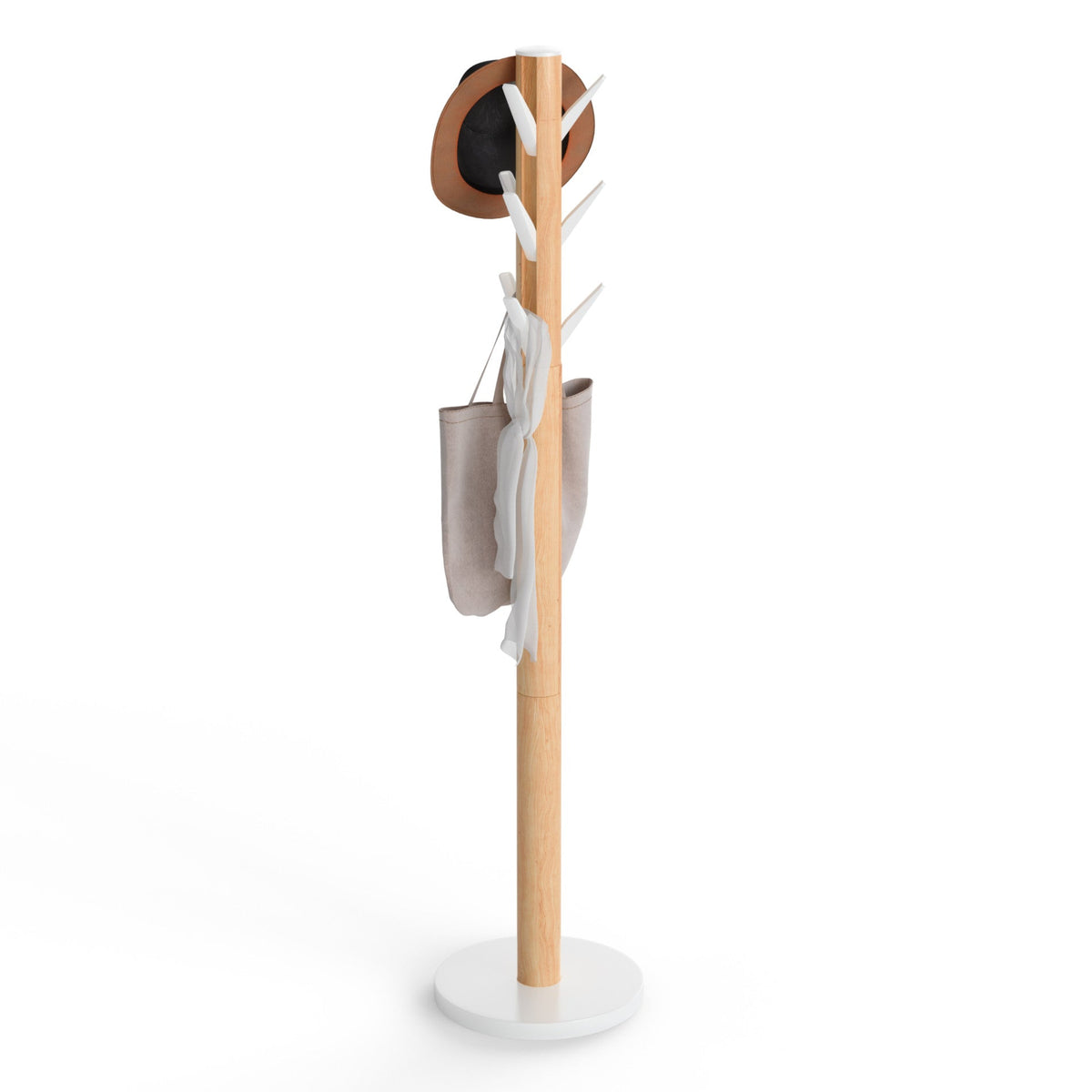 Umbra Flapper coat rack in white and natural, full view