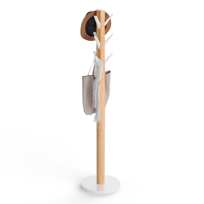 Umbra Flapper coat rack in white and natural, full view