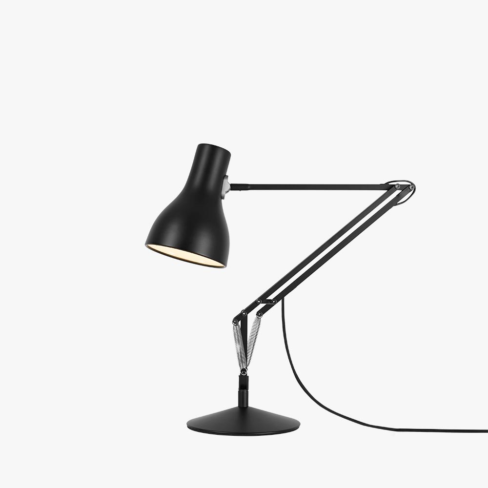 Type 75 desk lamp in jet black with arm fully extended