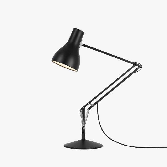 Anglepoise Type 75 desk lamp in jet black on a white background